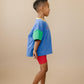 Custom Embroidered 90s Colorblock T-Shirt Romper or Oversized Tee Set - choice of bottoms