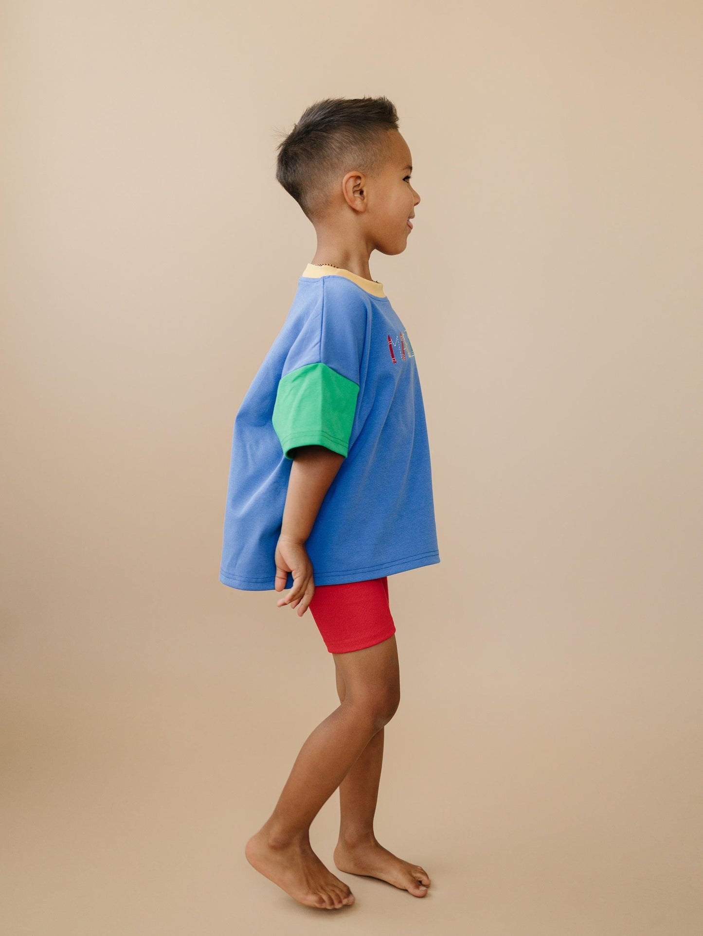 Custom Embroidered 90s Colorblock T-Shirt Romper or Oversized Tee Set - choice of bottoms