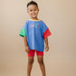 Custom Embroidered 90s Colorblock T-Shirt Romper or Oversized Tee Set - choice of bottoms
