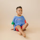 Custom Embroidered 90s Colorblock T-Shirt Romper or Oversized Tee Set - choice of bottoms