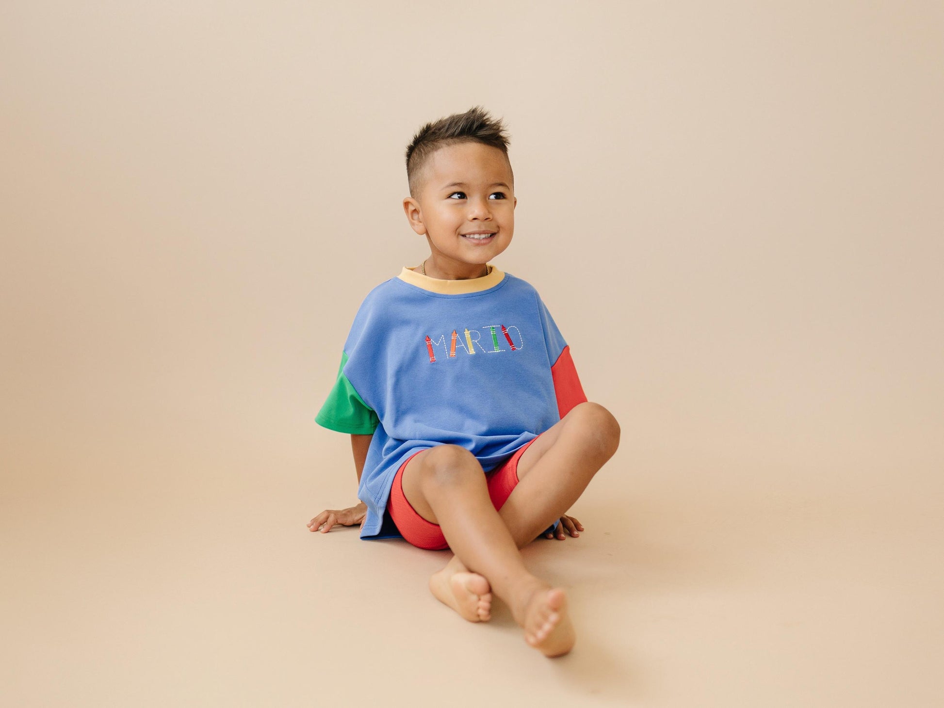Custom Embroidered 90s Colorblock T-Shirt Romper or Oversized Tee Set - choice of bottoms