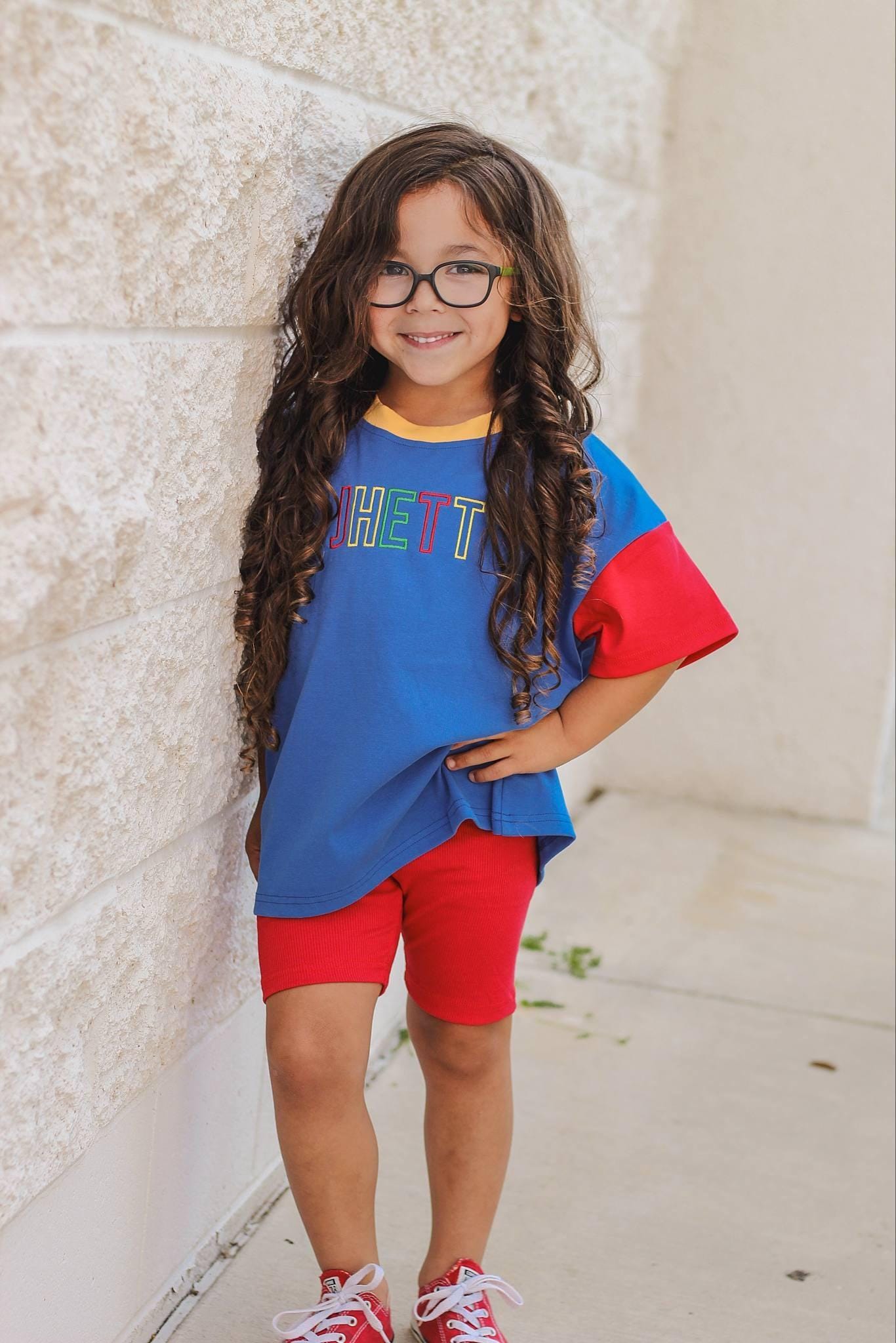 Custom Embroidered 90s Oversized Tee - optional choice of bottoms