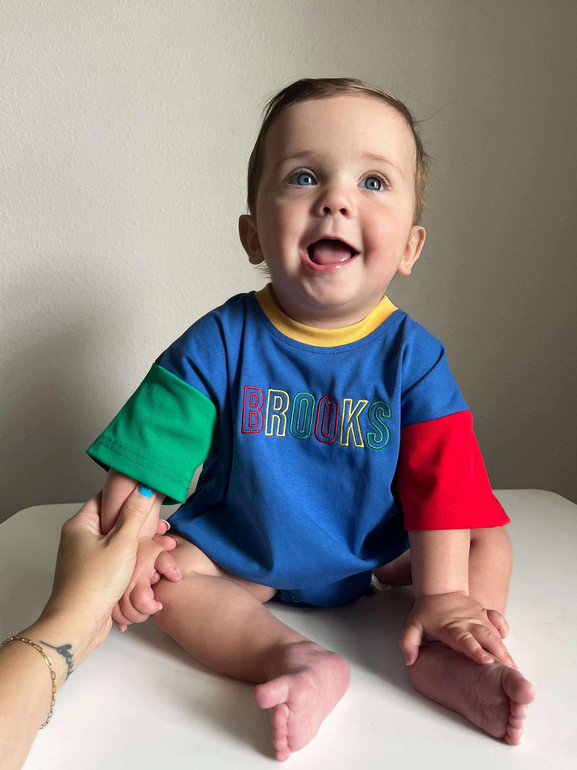 Custom Embroidered 90s Colorblock T-Shirt Romper