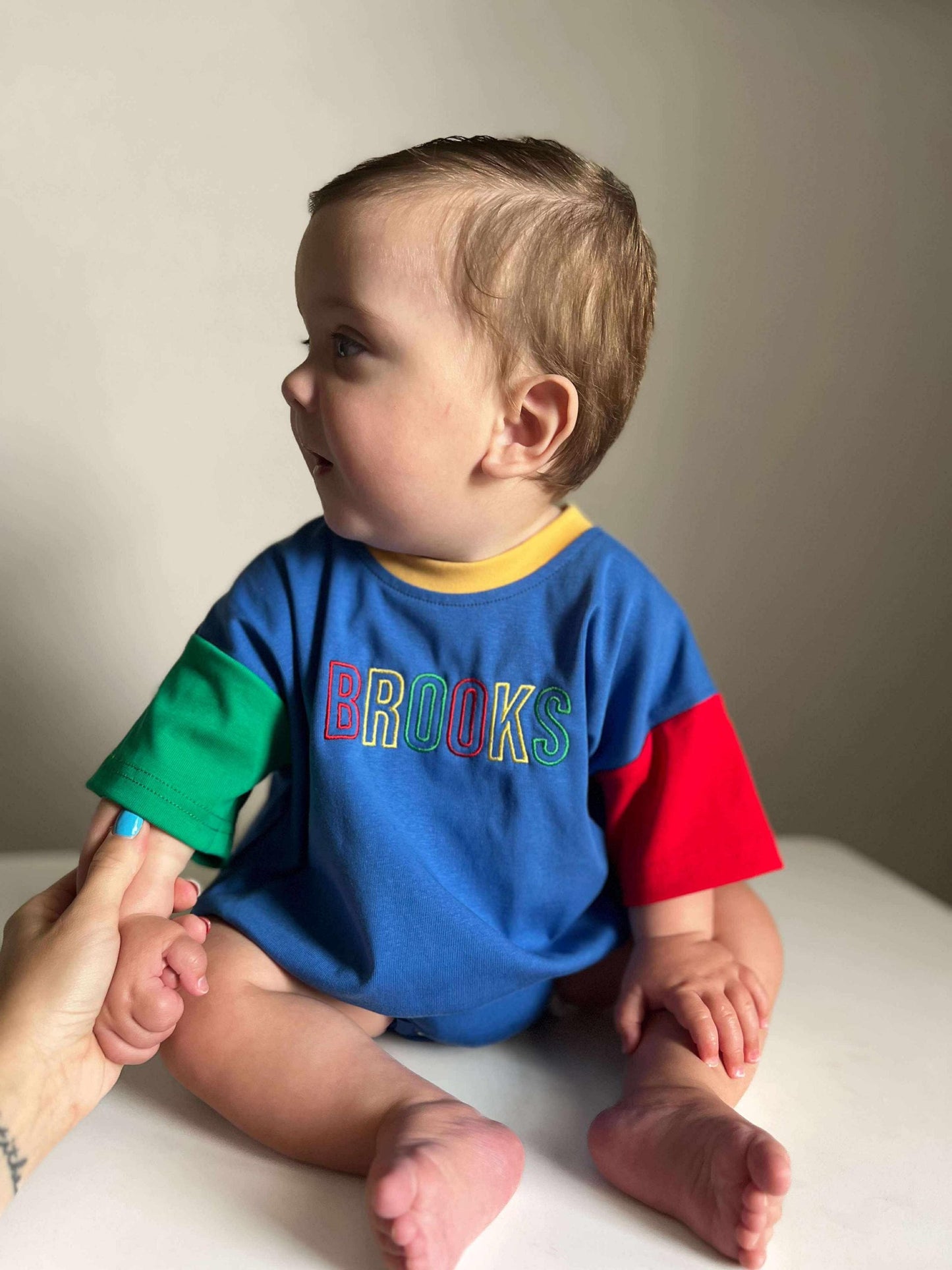 Custom Embroidered 90s Colorblock T-Shirt Romper
