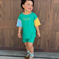Custom Embroidered Colorblock Organic Cotton Tee & Shorts Set - Green