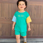 Custom Embroidered Colorblock Organic Cotton Tee & Shorts Set - Green