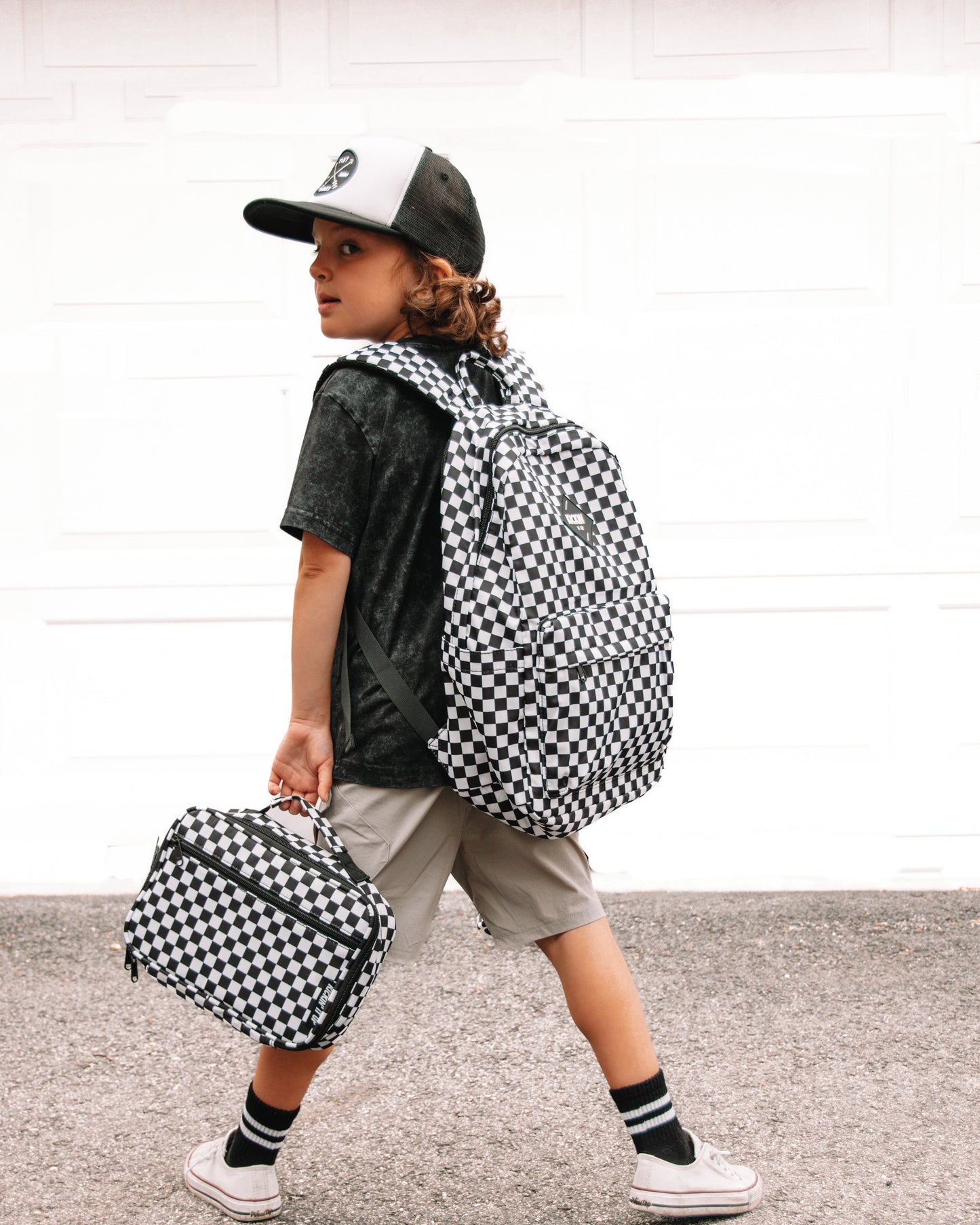 Full Size Black Checkered Backpack