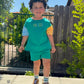 Custom Embroidered Colorblock Organic Cotton Tee & Shorts Set - Green