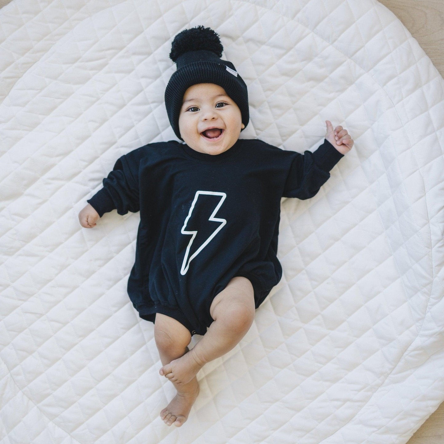 Lightning Bolt Bamboo Sweatshirt Romper - Little Joy Co.