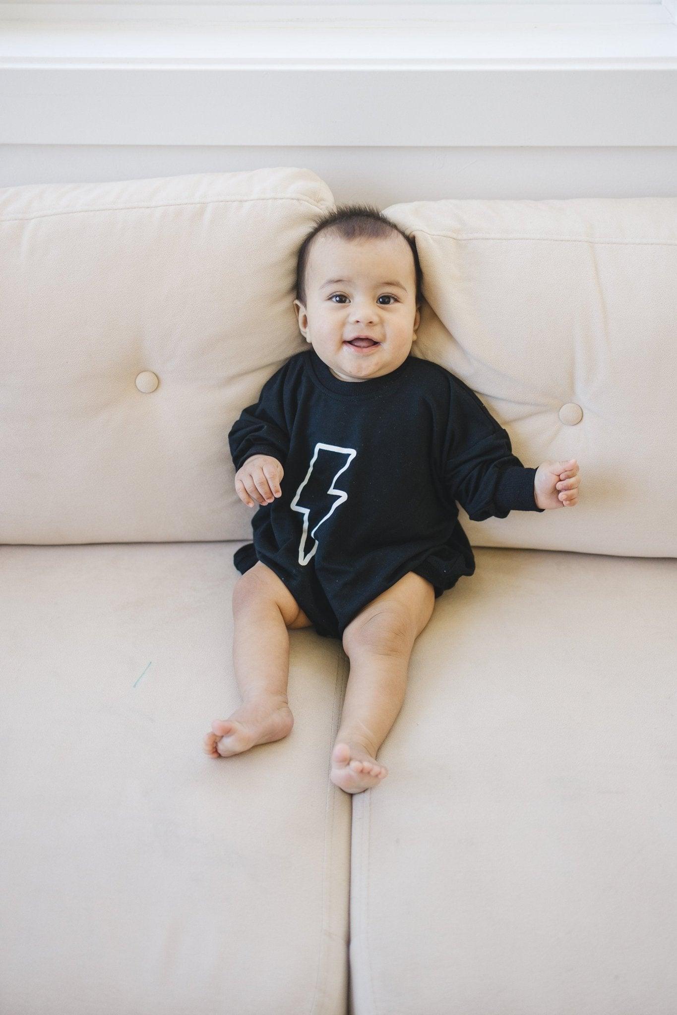 Lightning Bolt Bamboo Sweatshirt Romper - Little Joy Co.