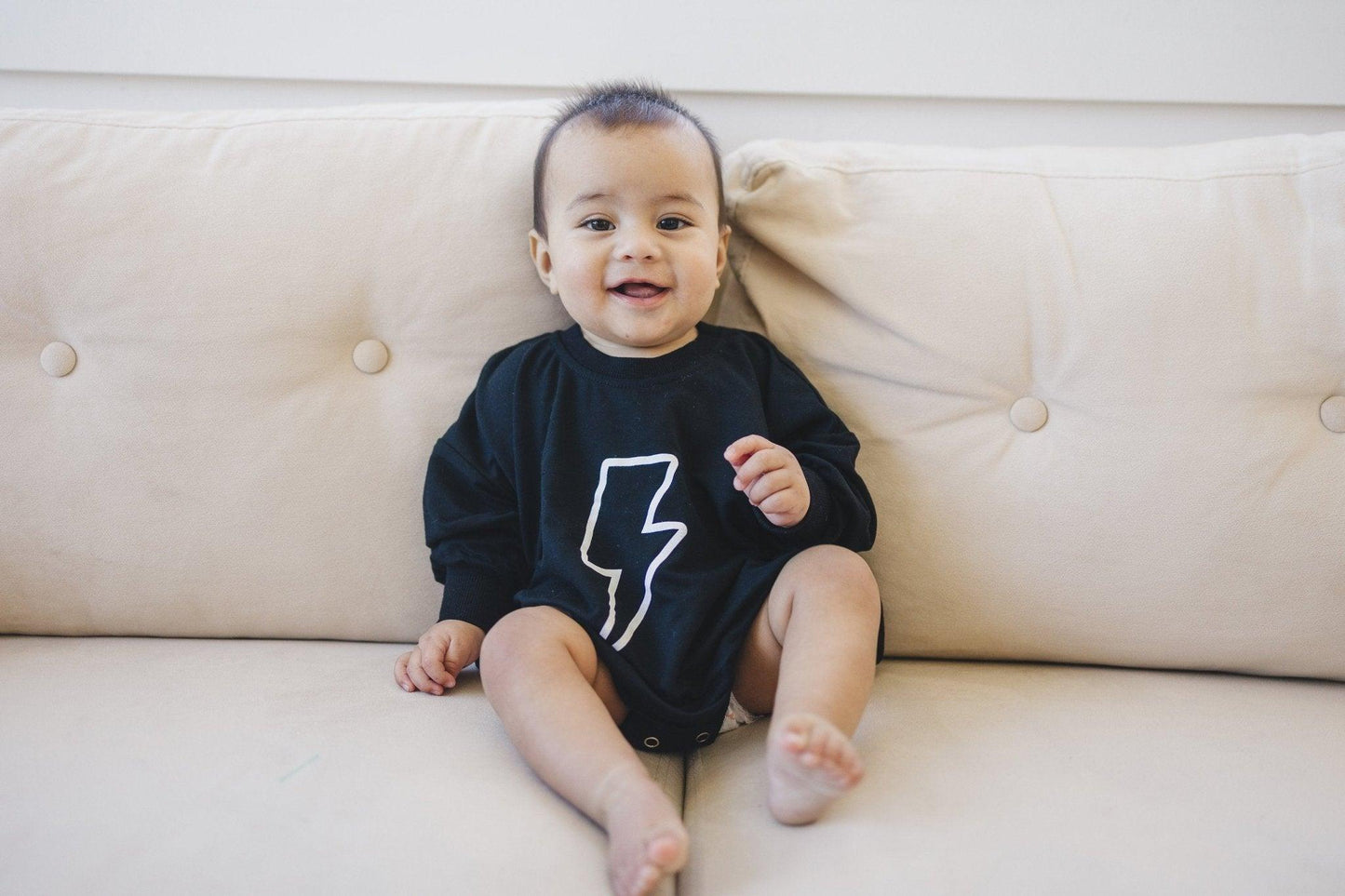 Lightning Bolt Bamboo Sweatshirt Romper - Little Joy Co.