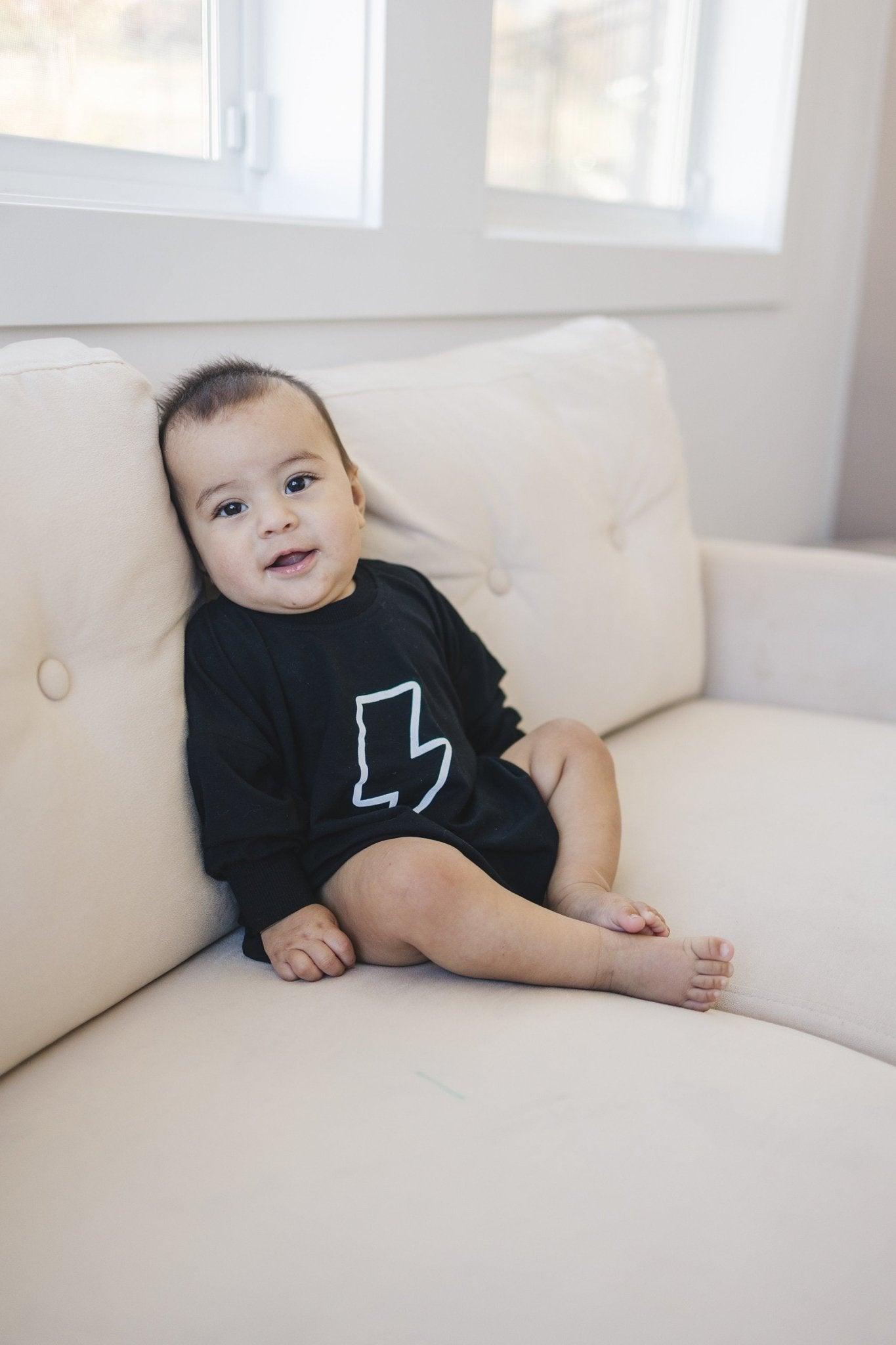 Lightning Bolt Bamboo Sweatshirt Romper - Little Joy Co.