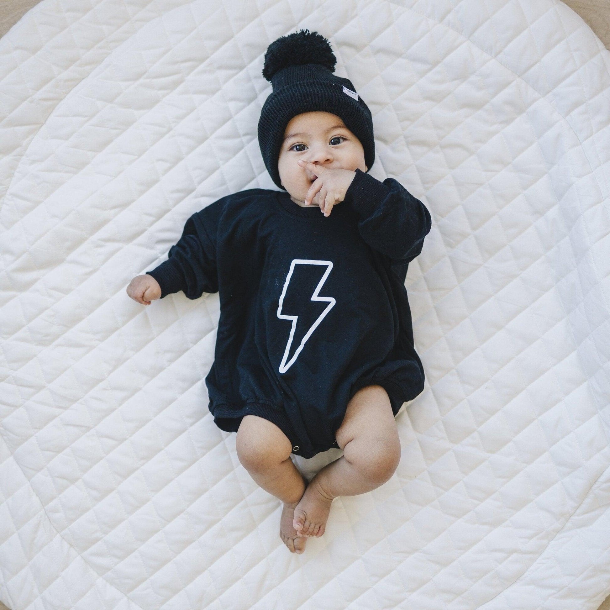 Lightning Bolt Bamboo Sweatshirt Romper - Little Joy Co.