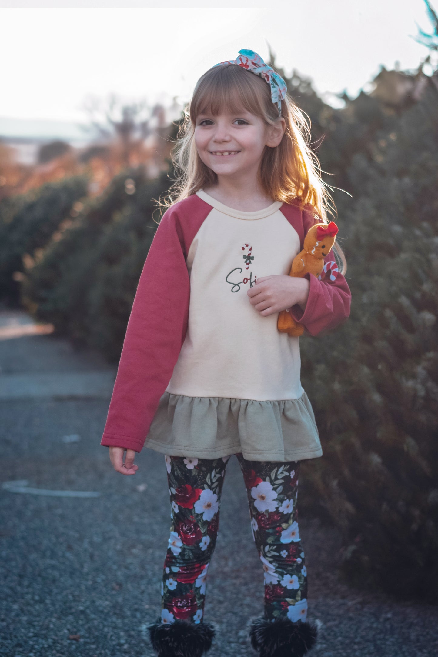 Custom Embroidered Christmas Colorblock Peplum - Floral Bow