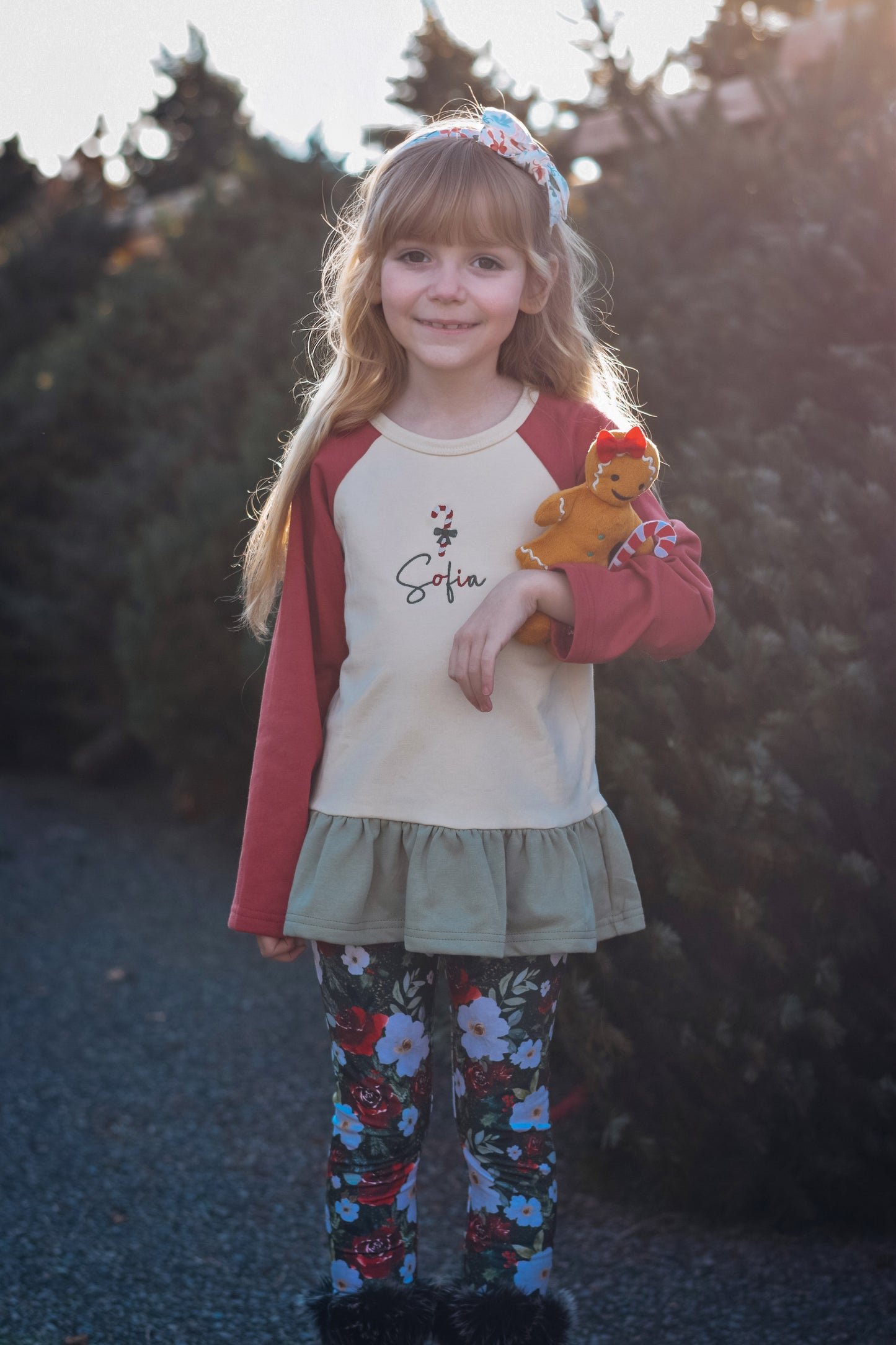 Custom Embroidered Christmas Colorblock Peplum - Floral Bow