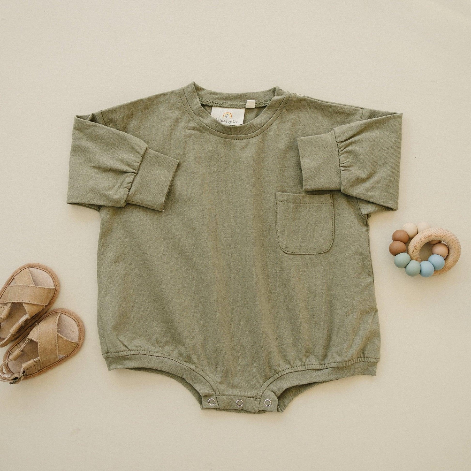 Long - Sleeved Pocket Tee Romper - Little Joy Co.