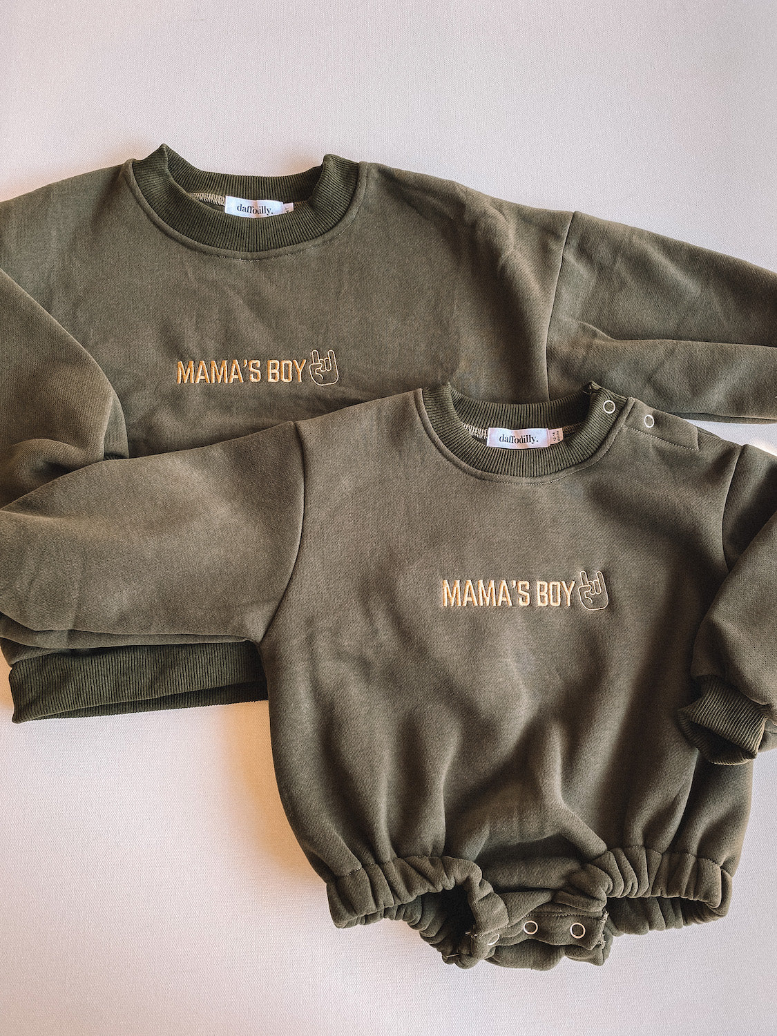 mama's boy embroidered bubble romper