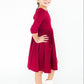Burgundy 3/4 Sleeve Pocket Twirl Dress