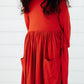 Pumpkin Spice 3/4 Sleeve Pocket Twirl Dress