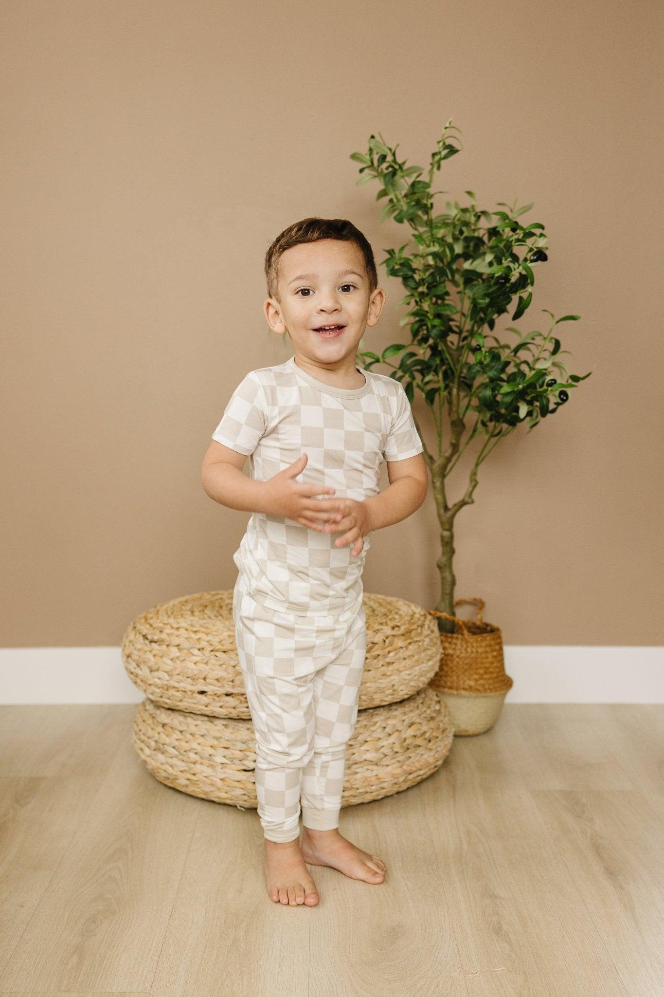 Neutral Checker 2pc Bamboo Pajama Set - Little Joy Co.