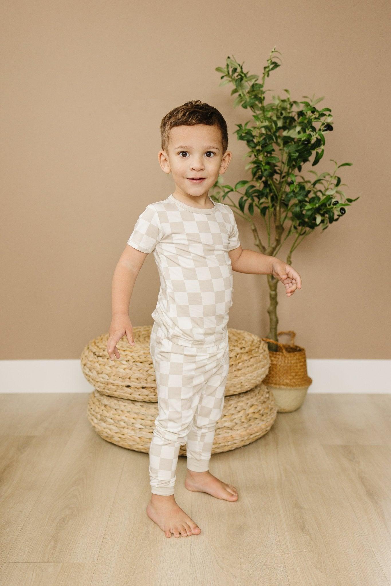 Neutral Checker 2pc Bamboo Pajama Set - Little Joy Co.