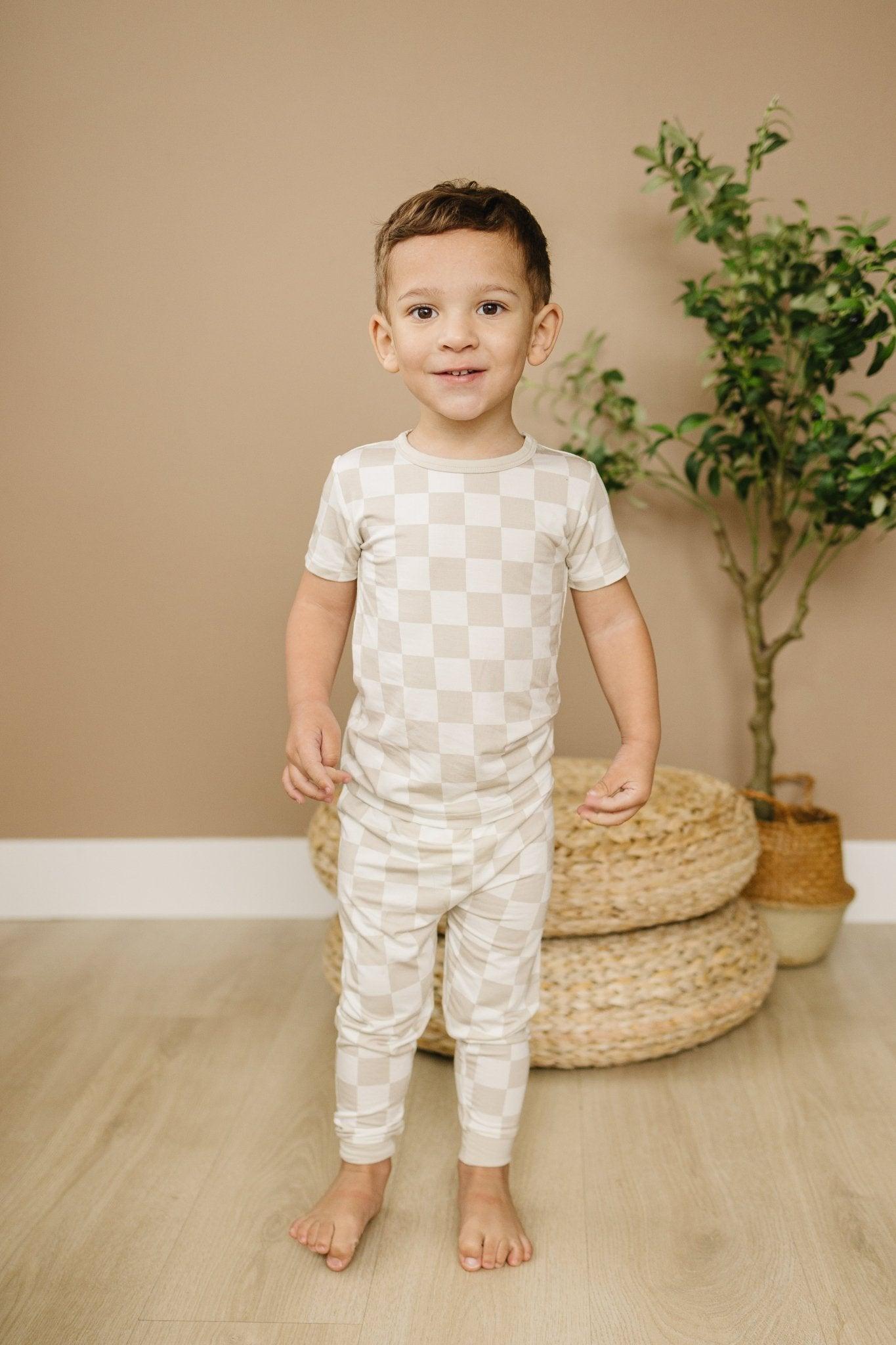 Neutral Checker 2pc Bamboo Pajama Set - Little Joy Co.