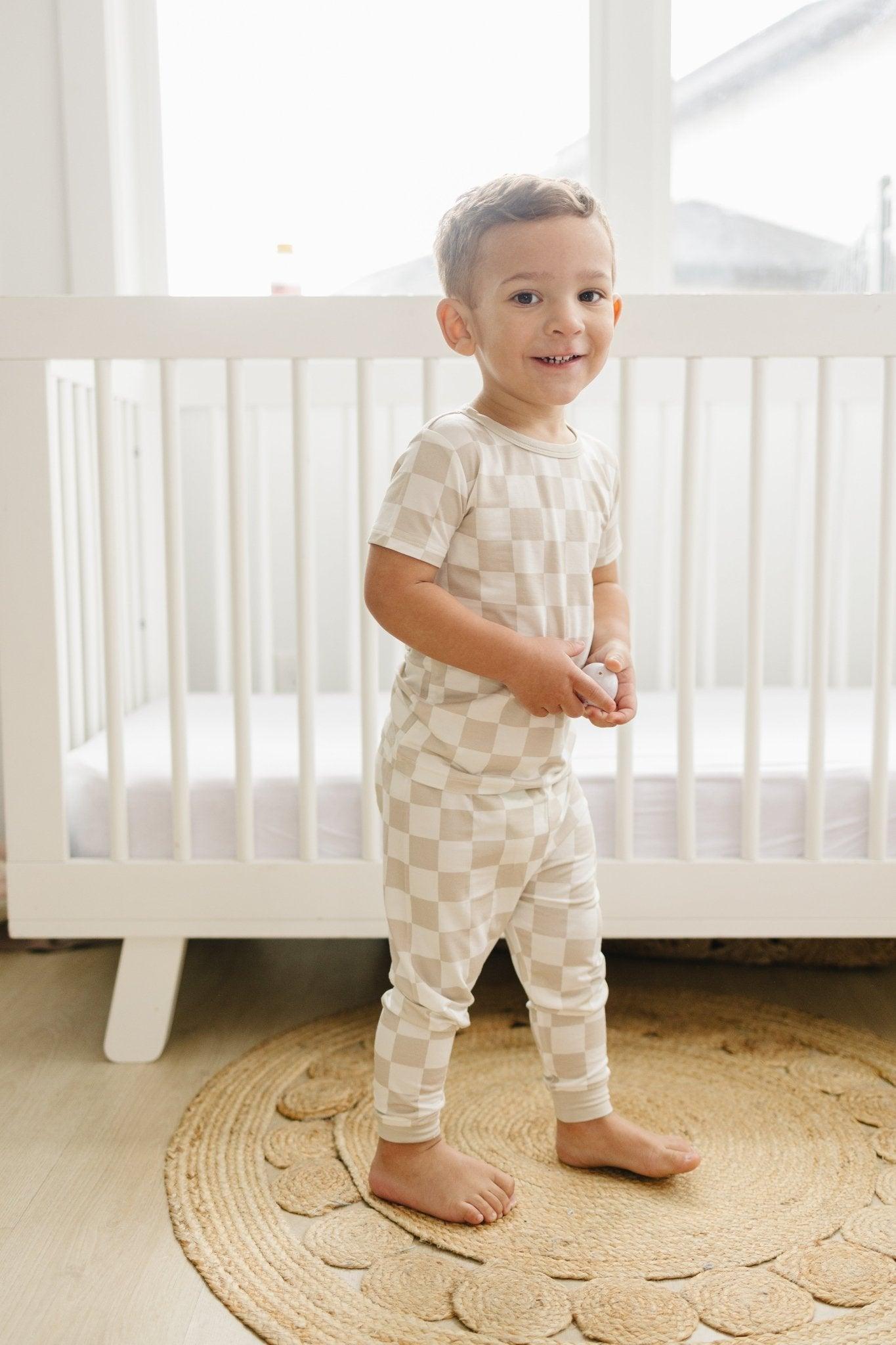 Neutral Checker 2pc Bamboo Pajama Set - Little Joy Co.