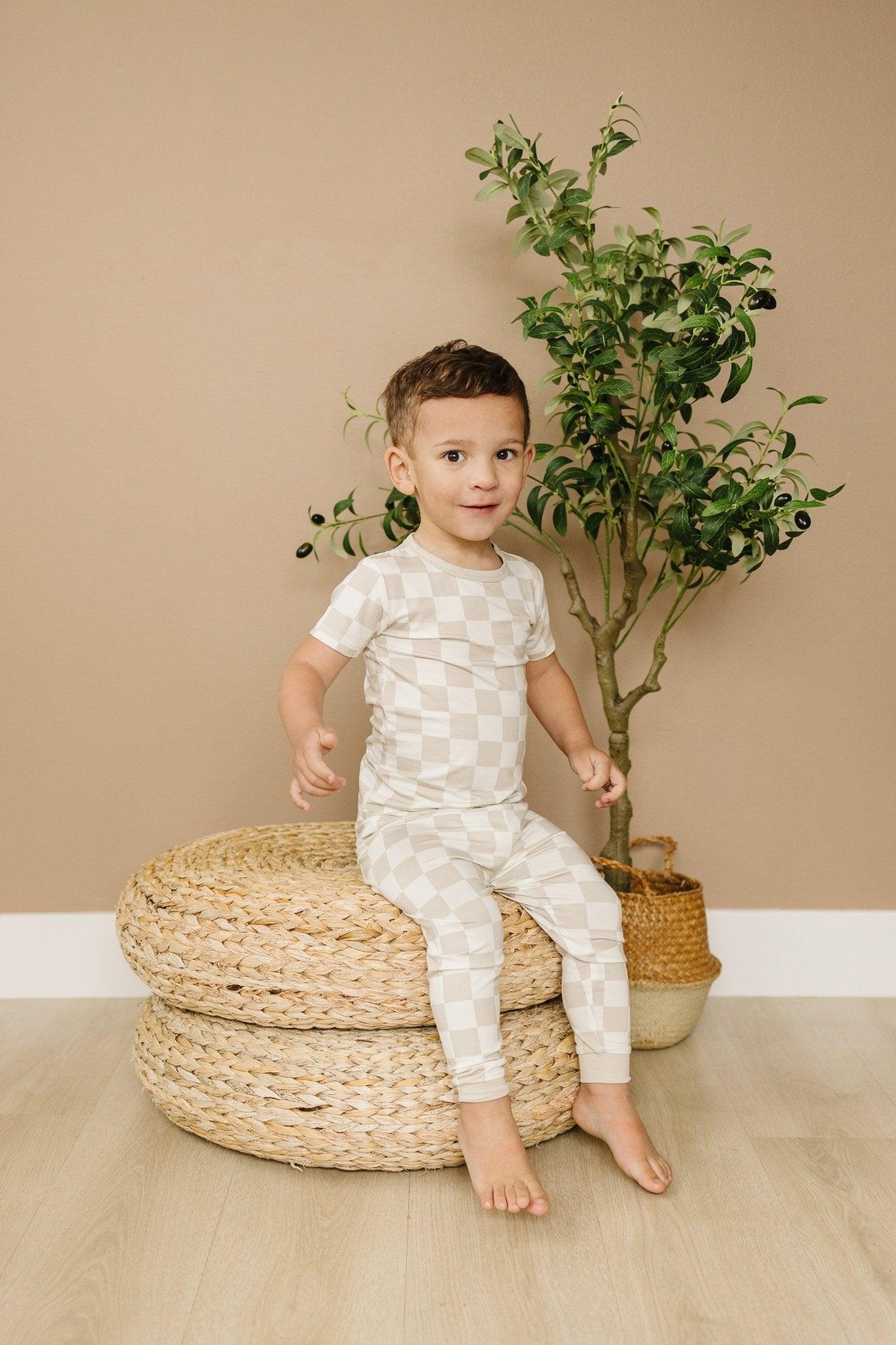 Neutral Checker 2pc Bamboo Pajama Set - Little Joy Co.