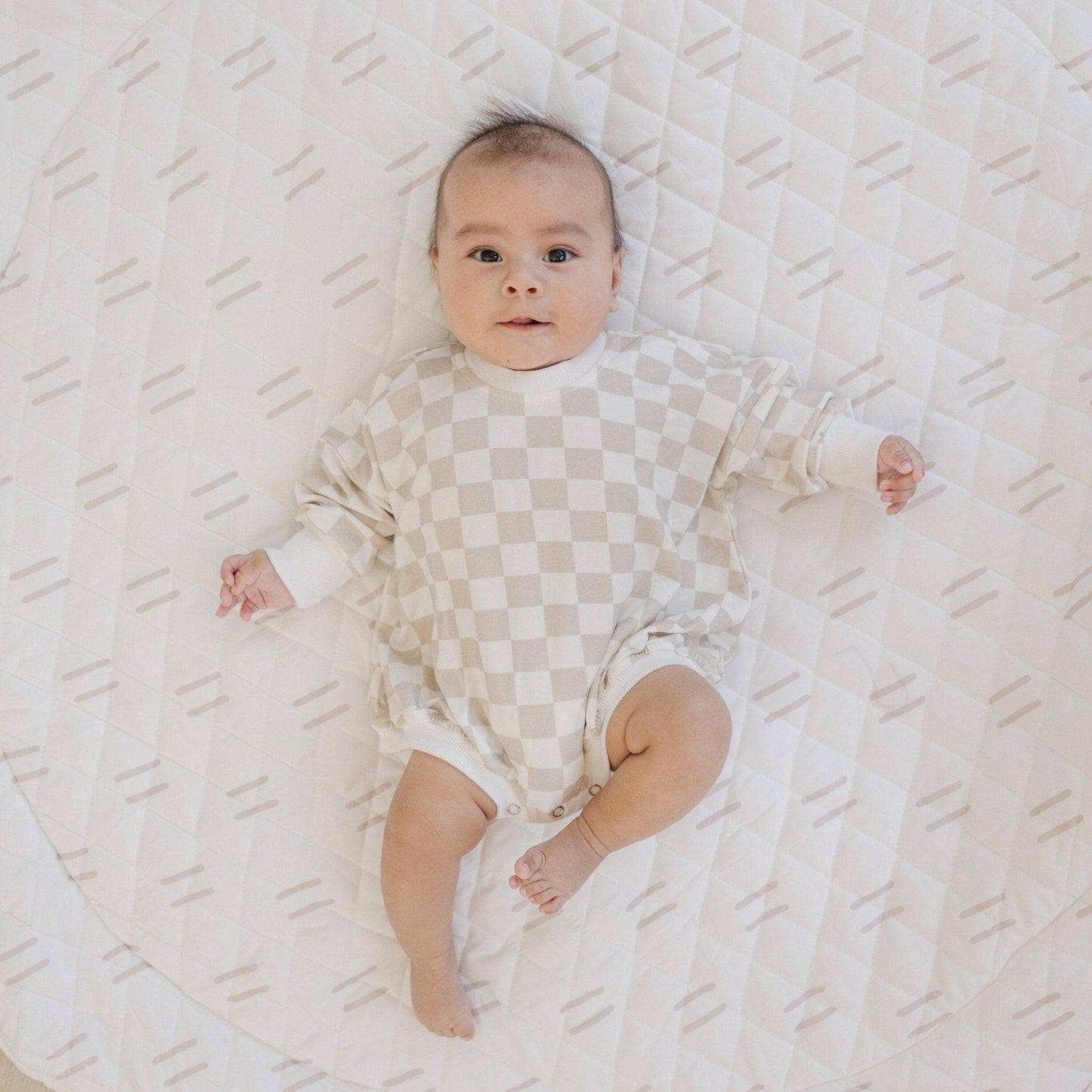 Neutral Checkered Bamboo Bubble Romper - Little Joy Co.