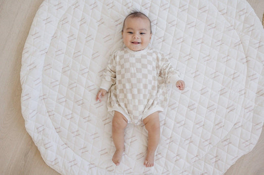 Neutral Checkered Bamboo Bubble Romper - Little Joy Co.