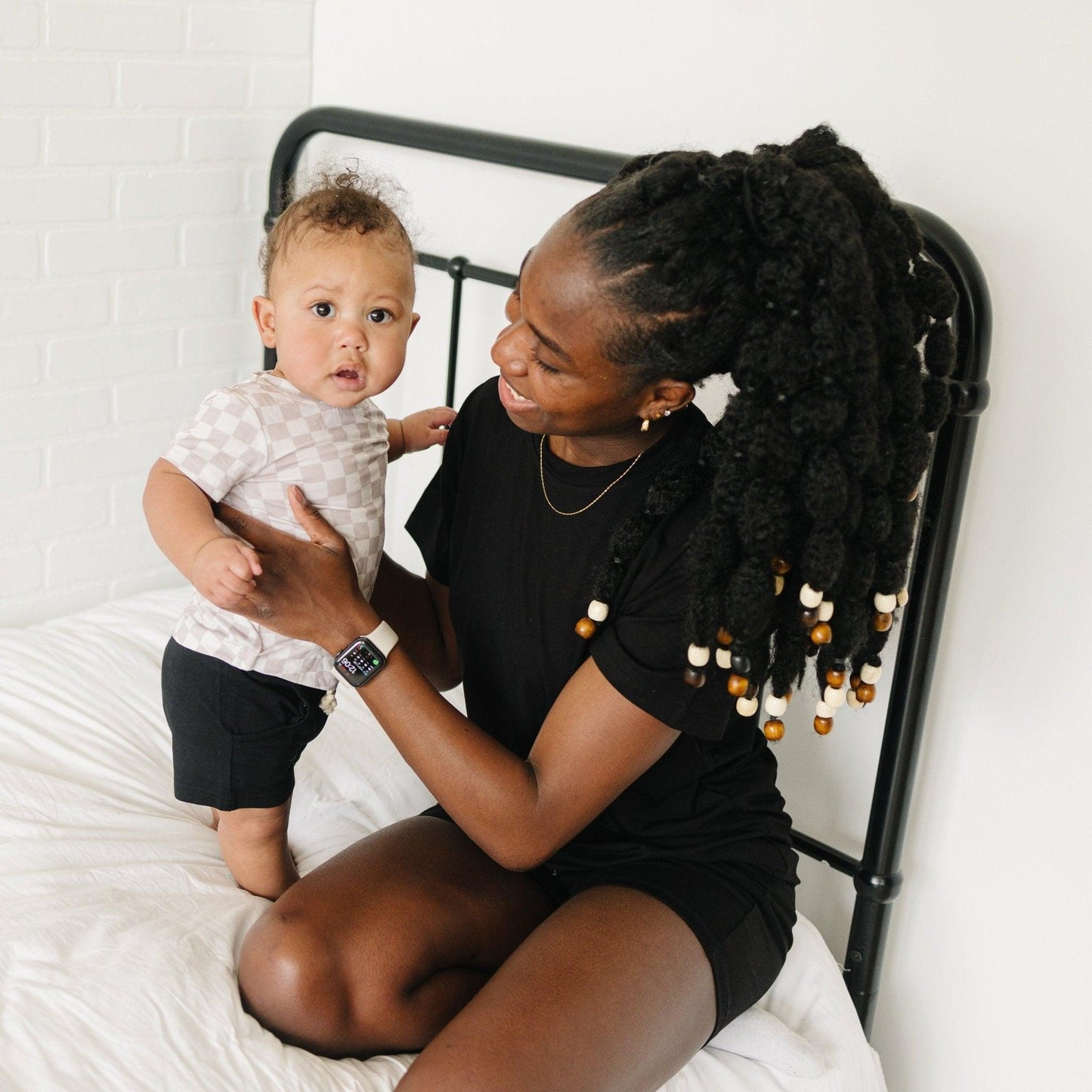 Neutral Checkered Bamboo Tee - Little Joy Co.