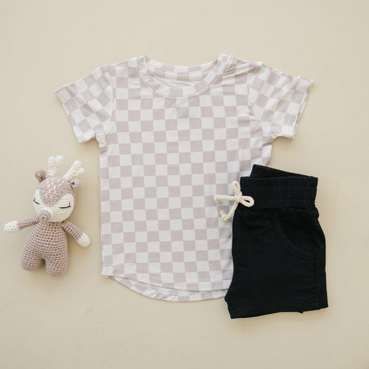 Neutral Checkered Bamboo Tee - Little Joy Co.