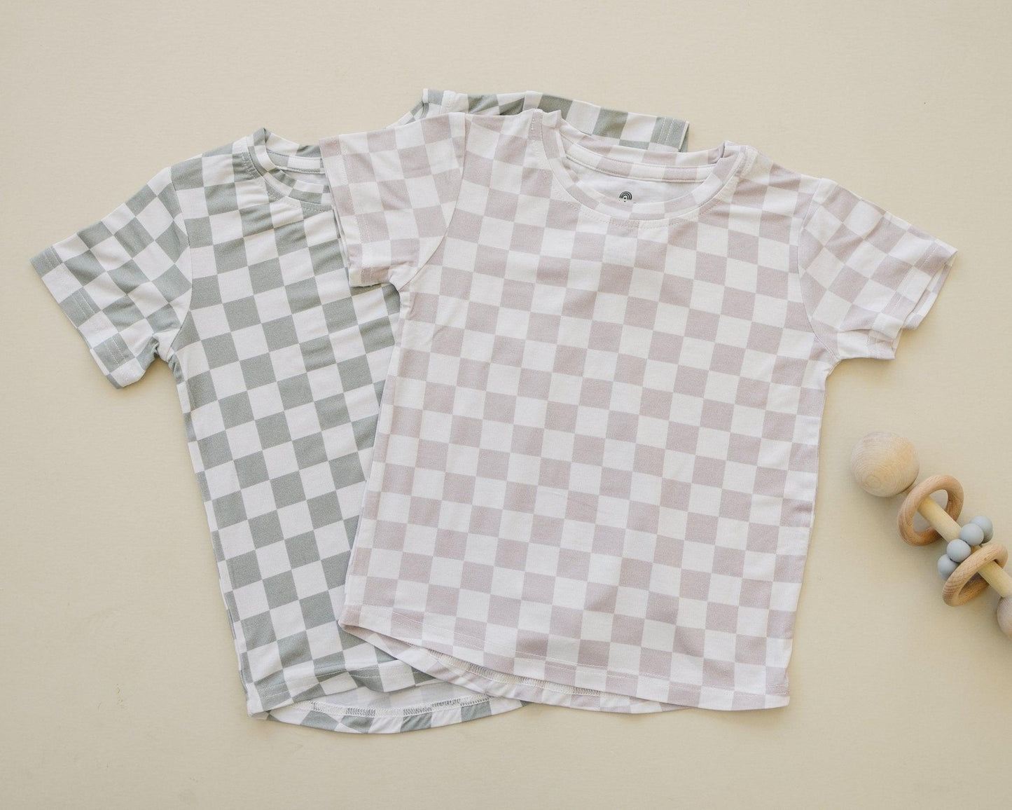 Neutral Checkered Bamboo Tee - Little Joy Co.