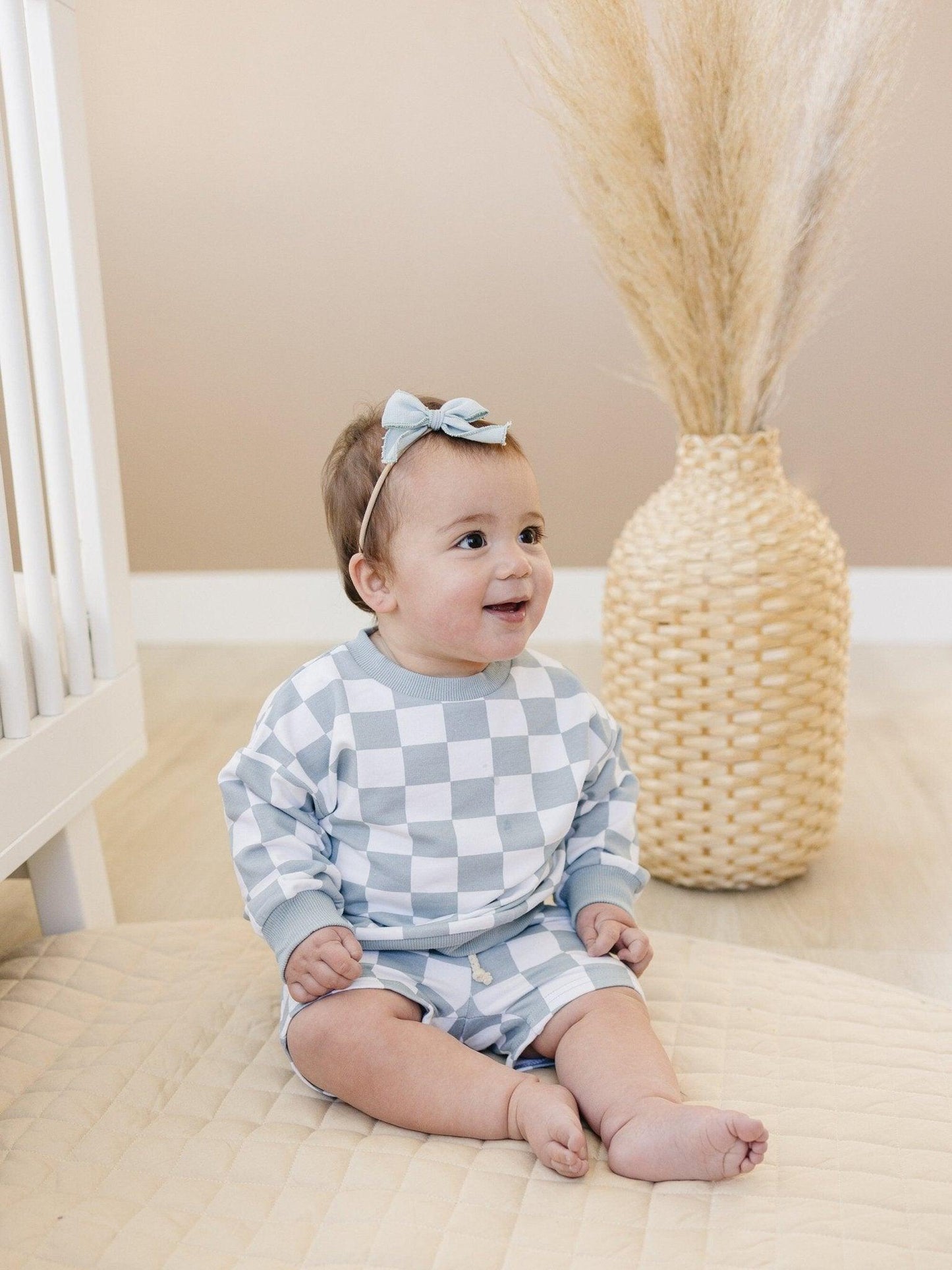 Organic Cotton Checkered Crewneck & Shorts Set - Little Joy Co.