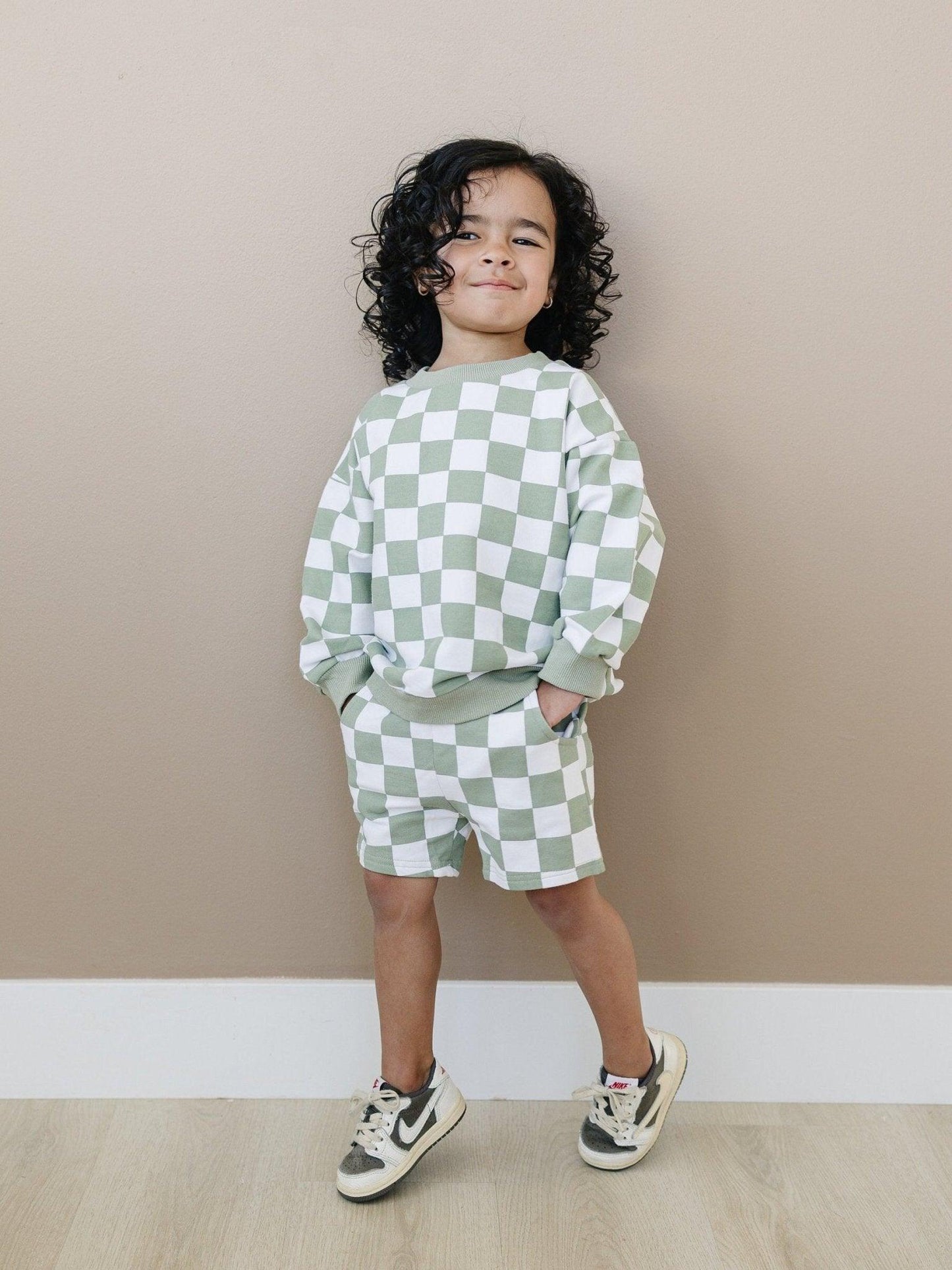 Organic Cotton Checkered Crewneck & Shorts Set - Little Joy Co.