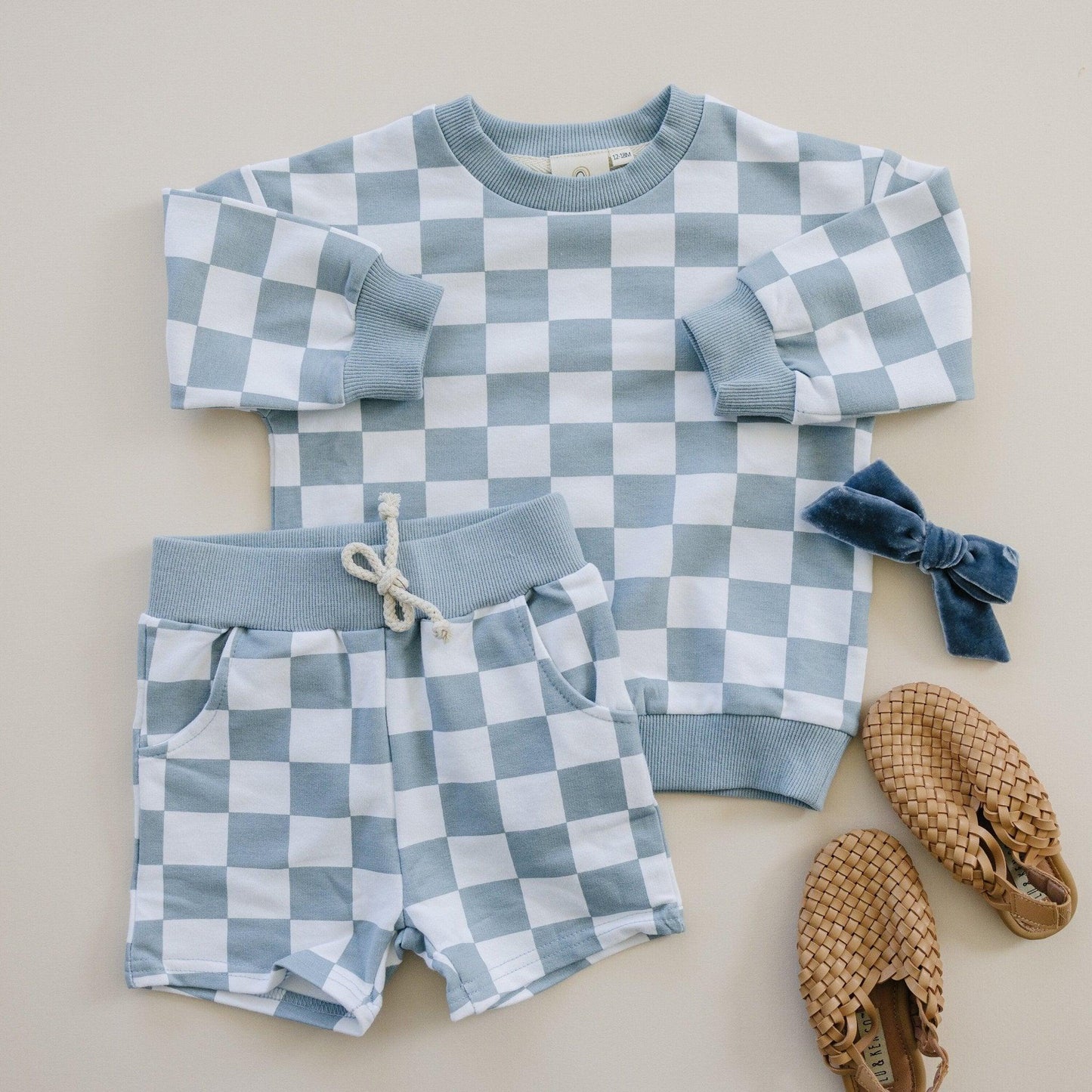 Organic Cotton Checkered Crewneck & Shorts Set - Little Joy Co.