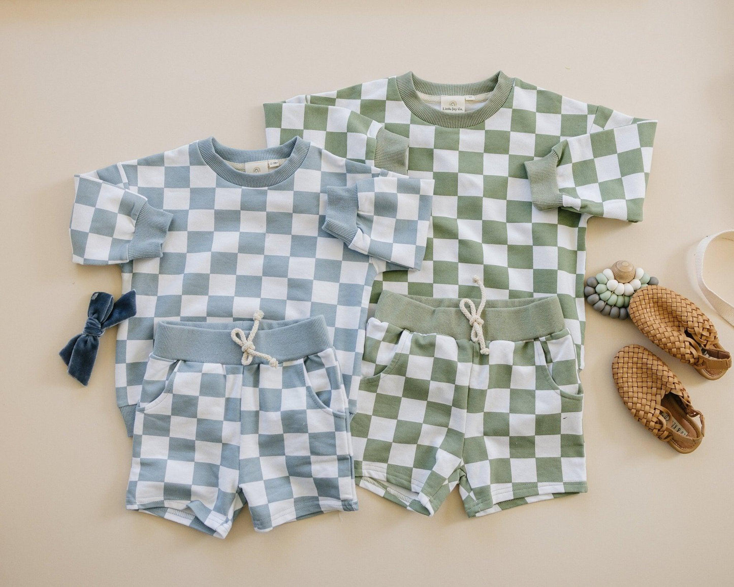 Organic Cotton Checkered Crewneck & Shorts Set - Little Joy Co.