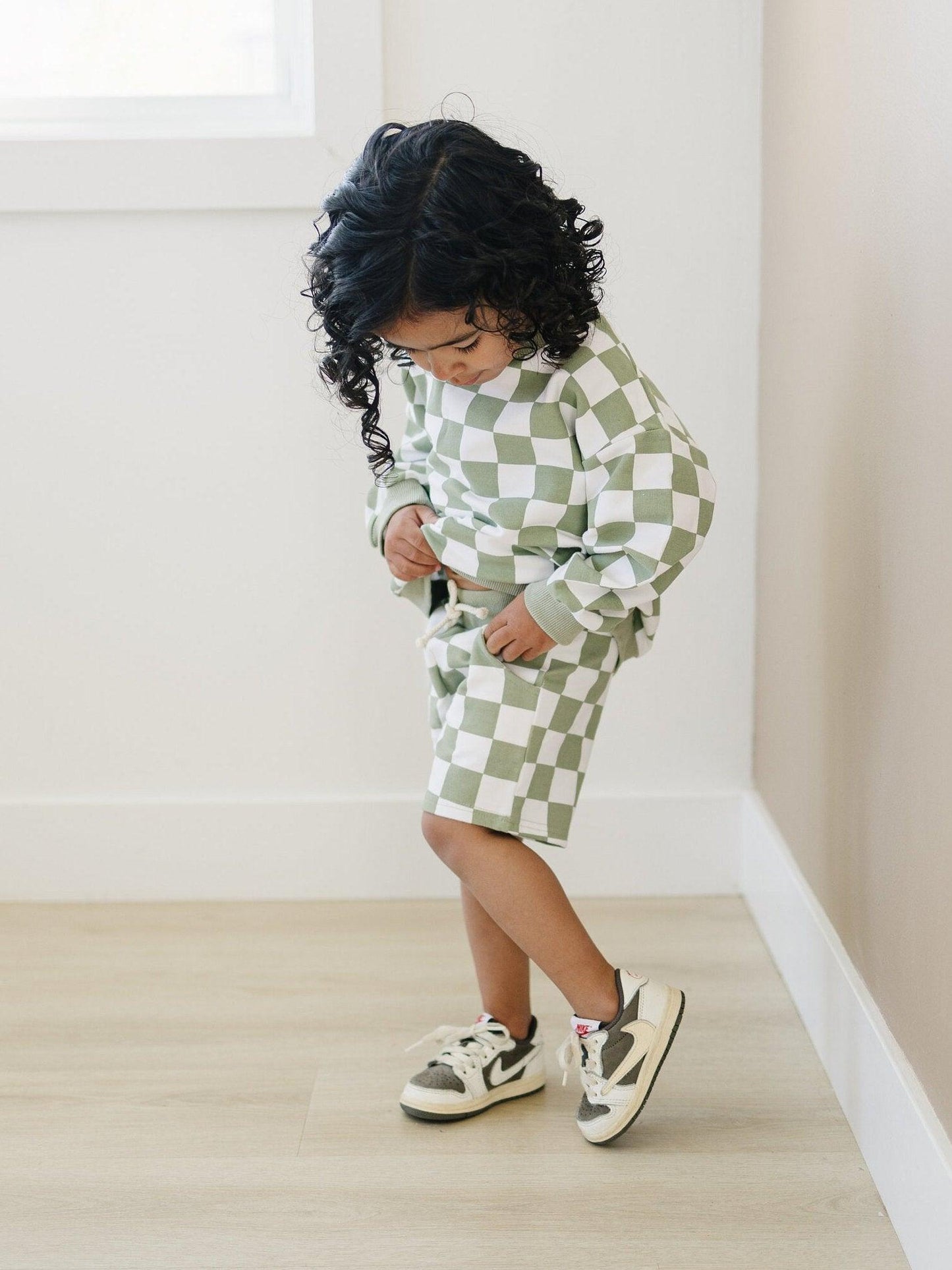 Organic Cotton Checkered Crewneck & Shorts Set - Little Joy Co.