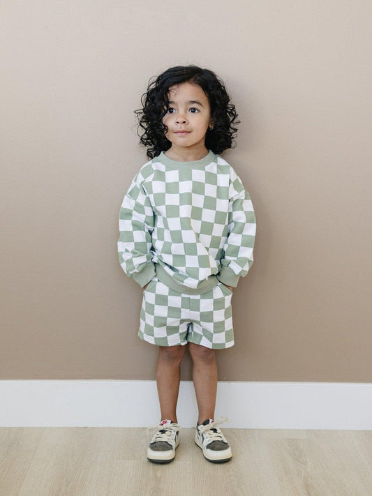 Organic Cotton Checkered Crewneck & Shorts Set - Little Joy Co.