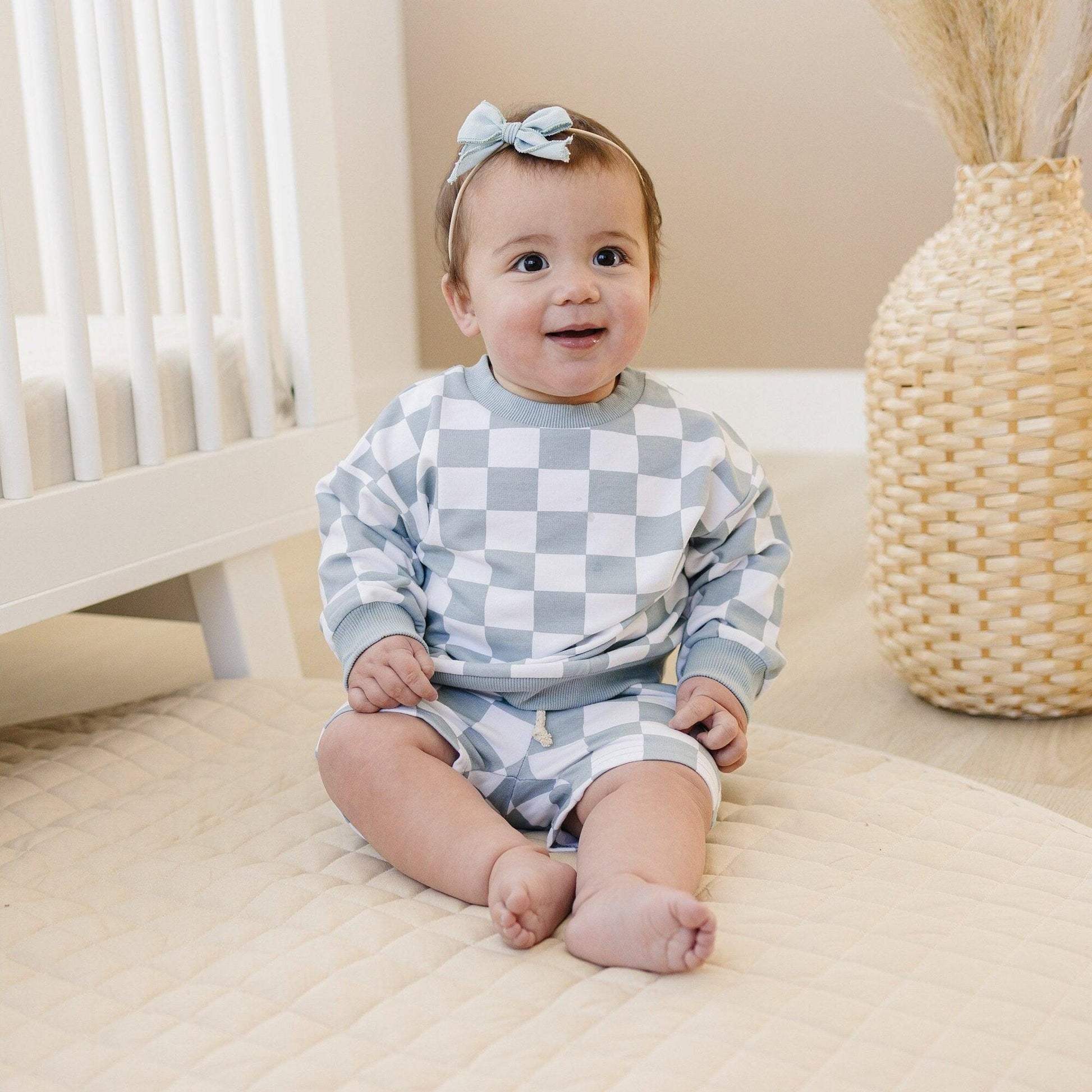 Organic Cotton Checkered Crewneck & Shorts Set - Little Joy Co.