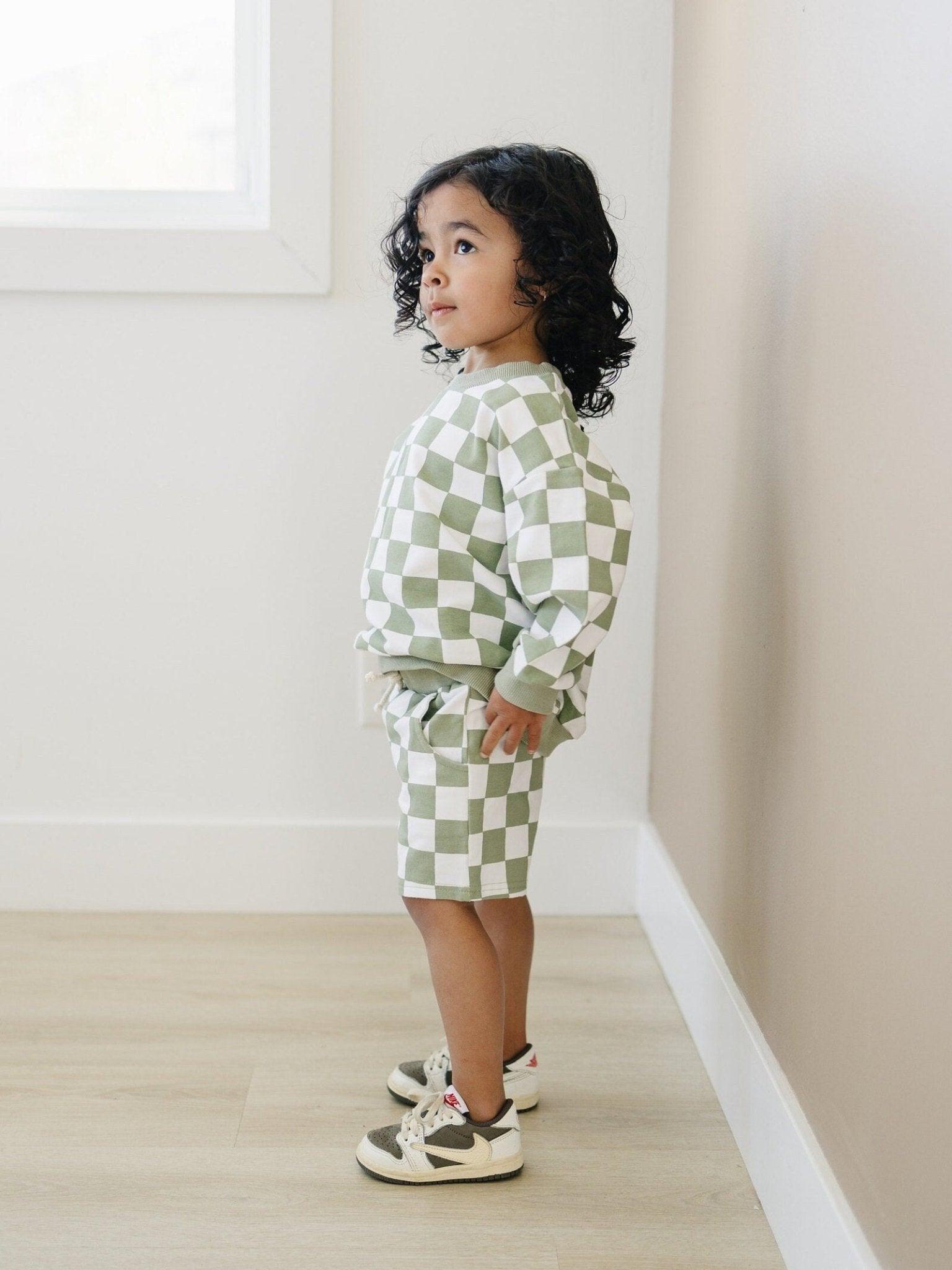 Organic Cotton Checkered Crewneck & Shorts Set - Little Joy Co.