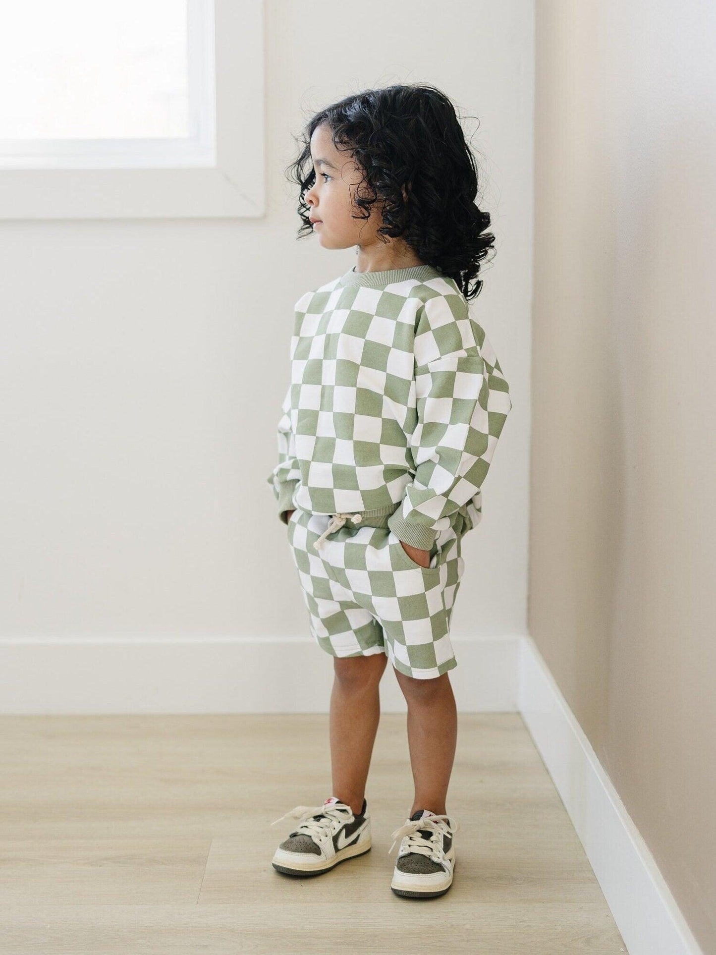 Organic Cotton Checkered Crewneck & Shorts Set - Little Joy Co.