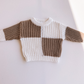 white + taupe check sweater