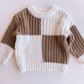 white + taupe check sweater