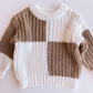 white + taupe check sweater