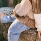 white + taupe check sweater