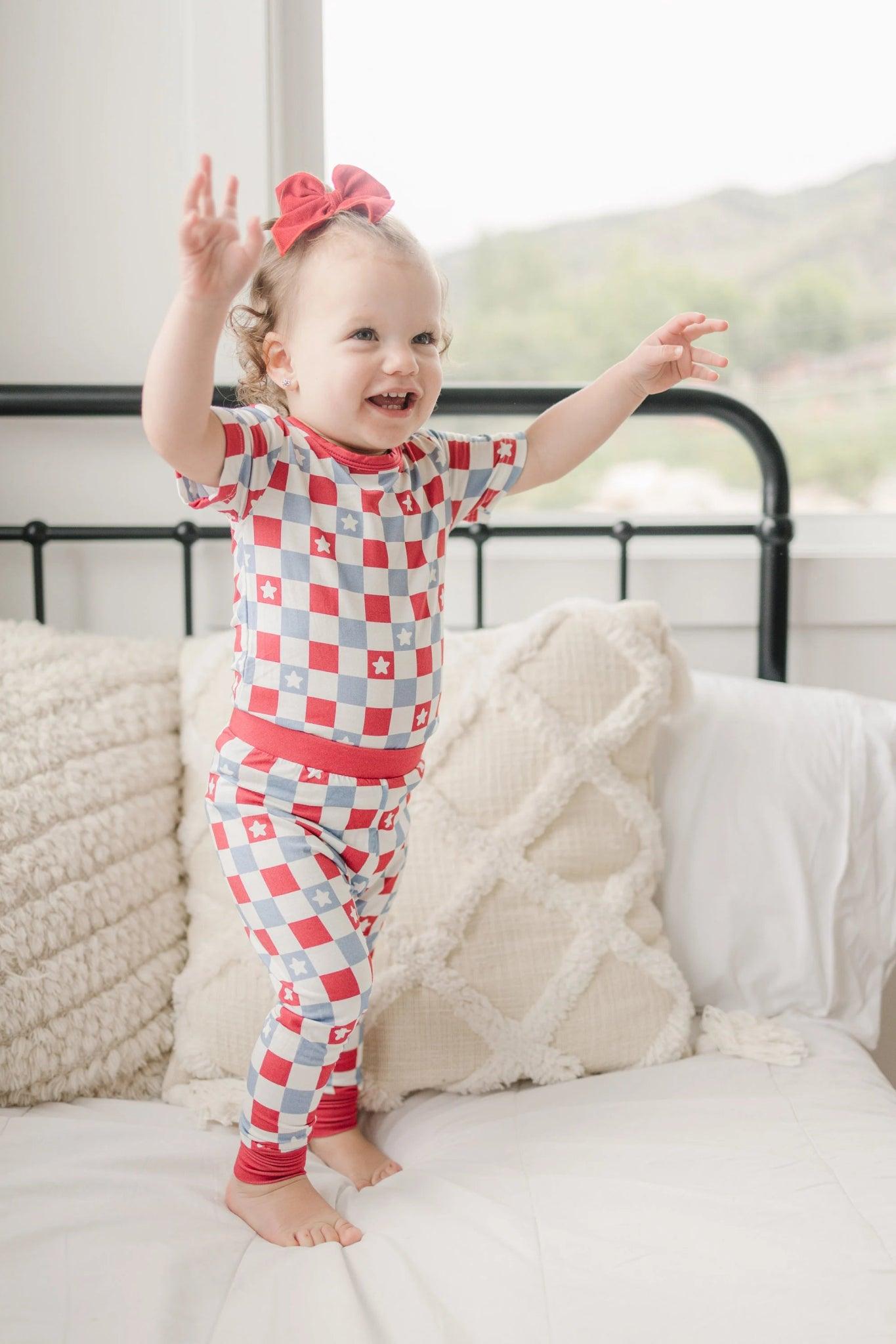 Patriotic Checker 4th of July 2pc Bamboo Pajamas - Little Joy Co.