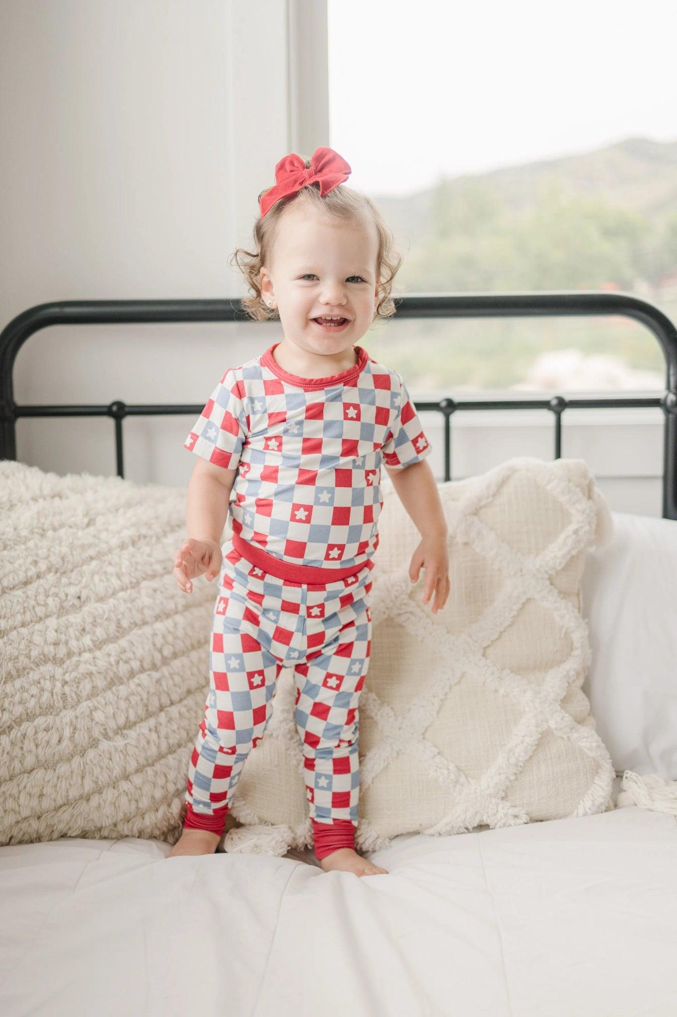 Patriotic Checker 4th of July 2pc Bamboo Pajamas - Little Joy Co.