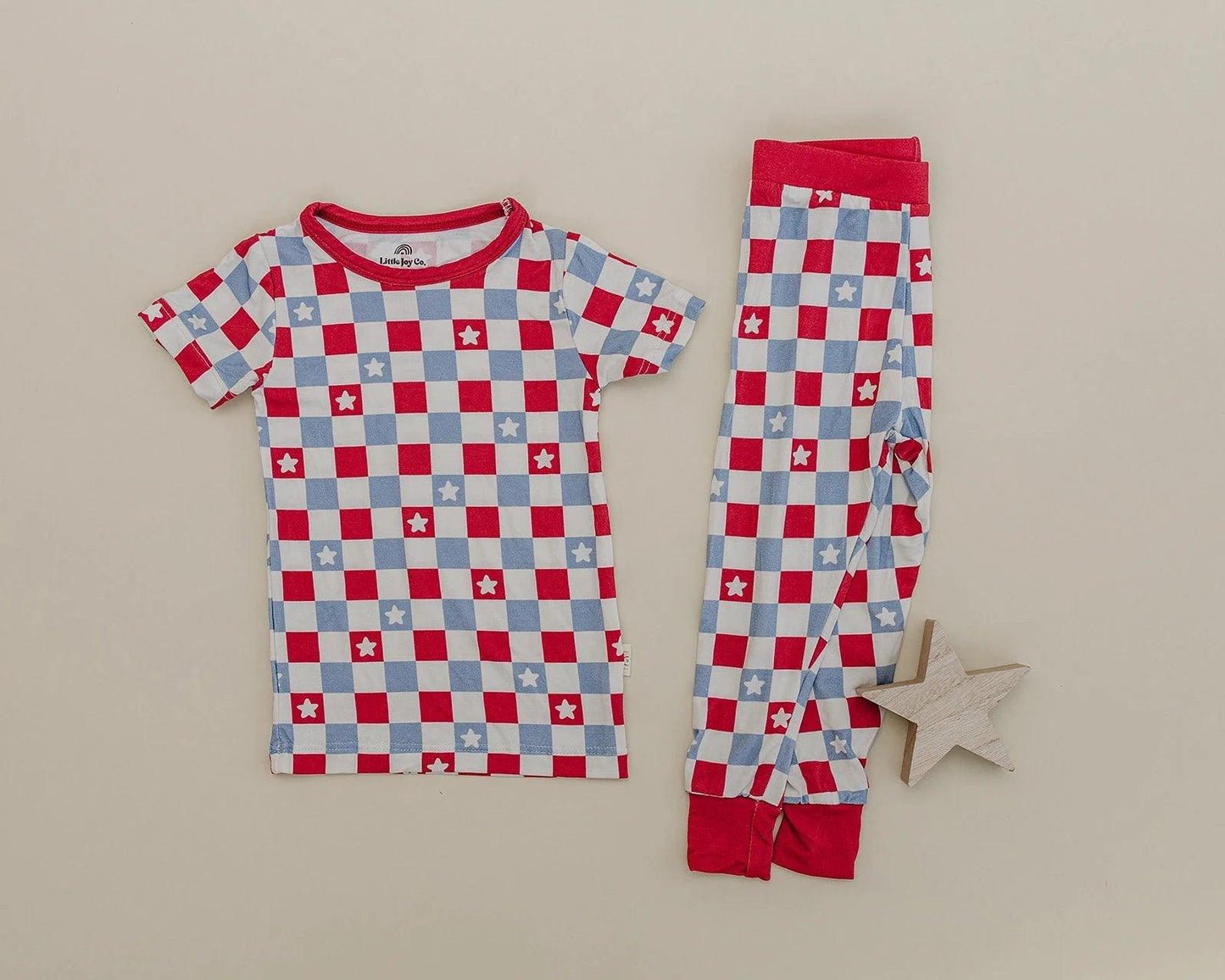 Patriotic Checker 4th of July 2pc Bamboo Pajamas - Little Joy Co.