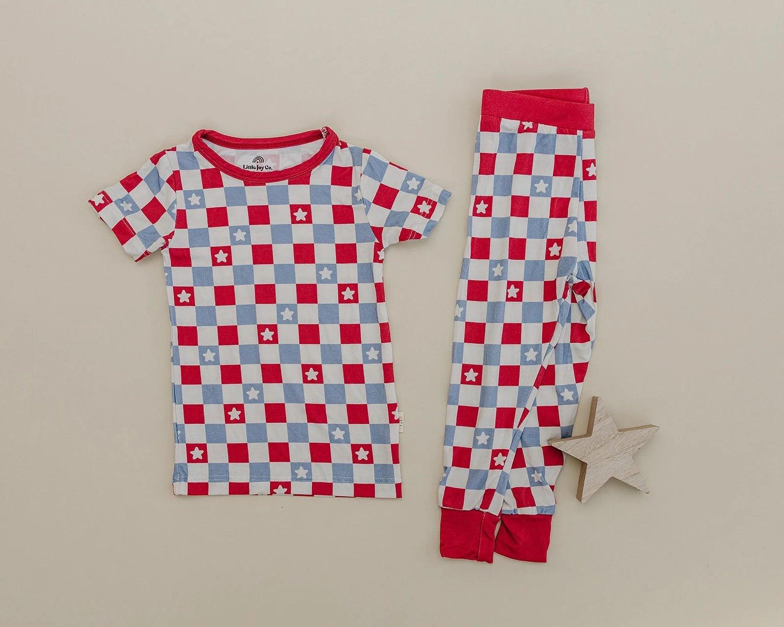 Patriotic Checker 4th of July 2pc Bamboo Pajamas - Little Joy Co.